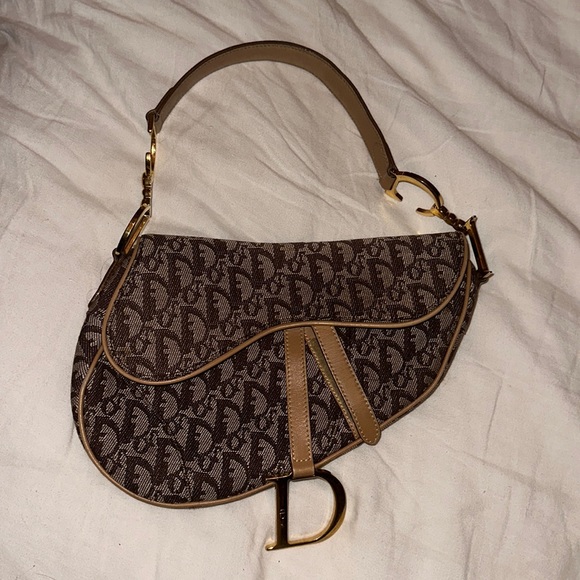 Dior Handbags - Vintage Dior Oblique Saddle Bag - Beige Leather/Canvas